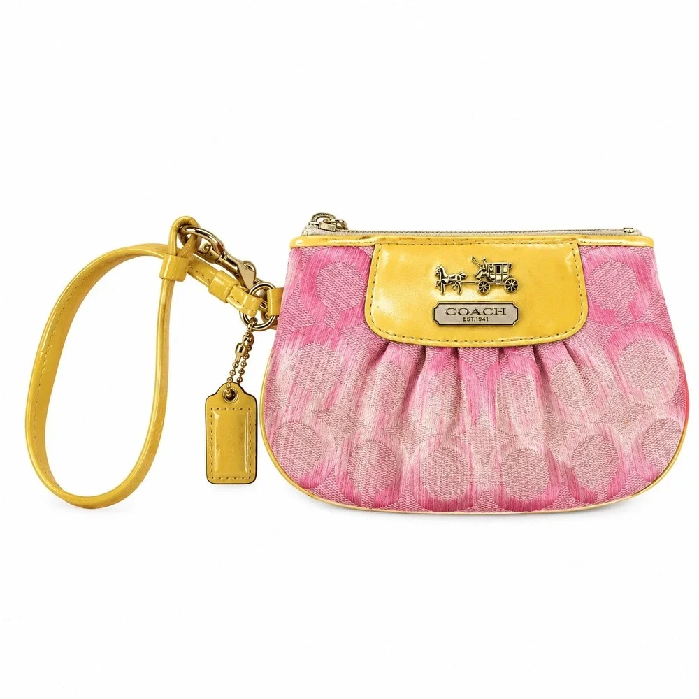 Y2K Coach Madison Op Art Pink Yellow Ombré Mini Wristlet 2009 Patent Leather